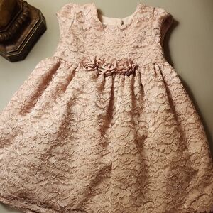 Girls Lace Party Dress with Rosette Waist - Pink